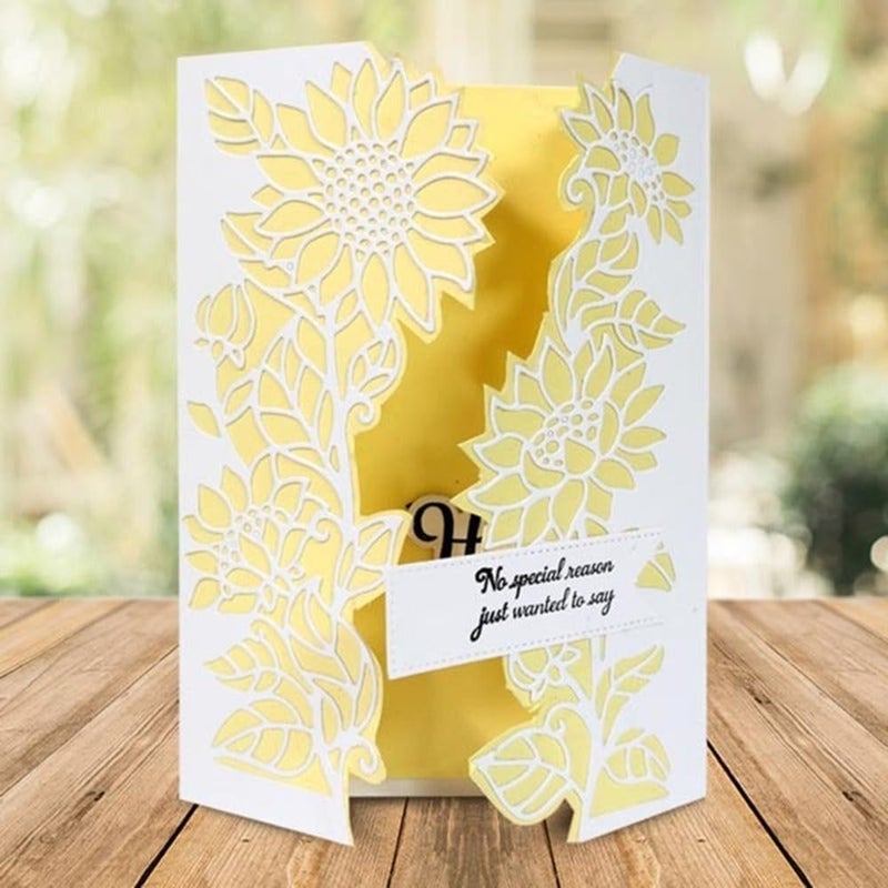 Lapoo Metal Cutting Die for Scrapbooking, 3D Backgrounds Frame New Cutting Dies DIY Album Card Making Decor Paper Craft Metal Die Cuts Party Wedding Decorations (Leaf-Turning Sunflower 7.2 x 5.2 in) - Image 1